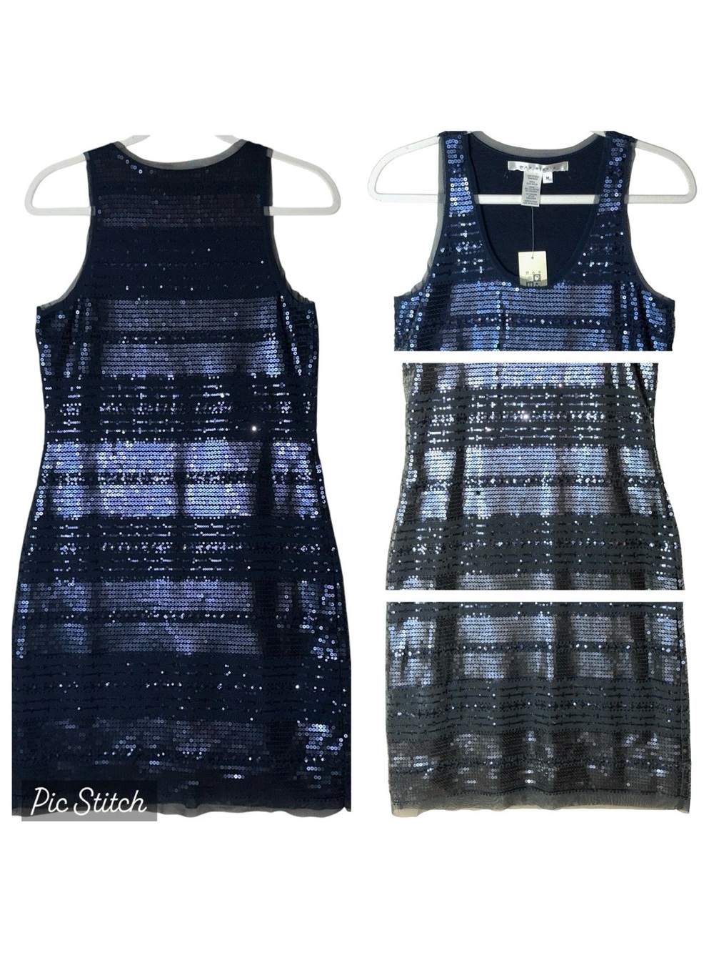 Max Studio NWT Black Tank Sequined Striped Knee Length Dress Glamour Chic